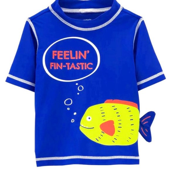 NWt 12m carters 3d FISH fins sharks rash guard swim suit shirt top boys july 4th - Picture 1 of 4